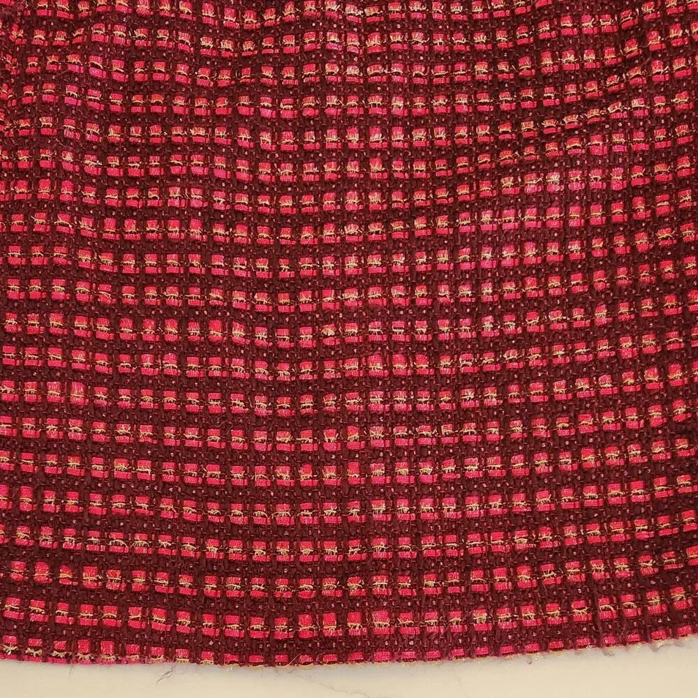 Tory Burch Wool Blend Sz 4 Basketweave Ribbon Plaid Pencil Skirt Pink Tweed Work - Picture 6 of 10